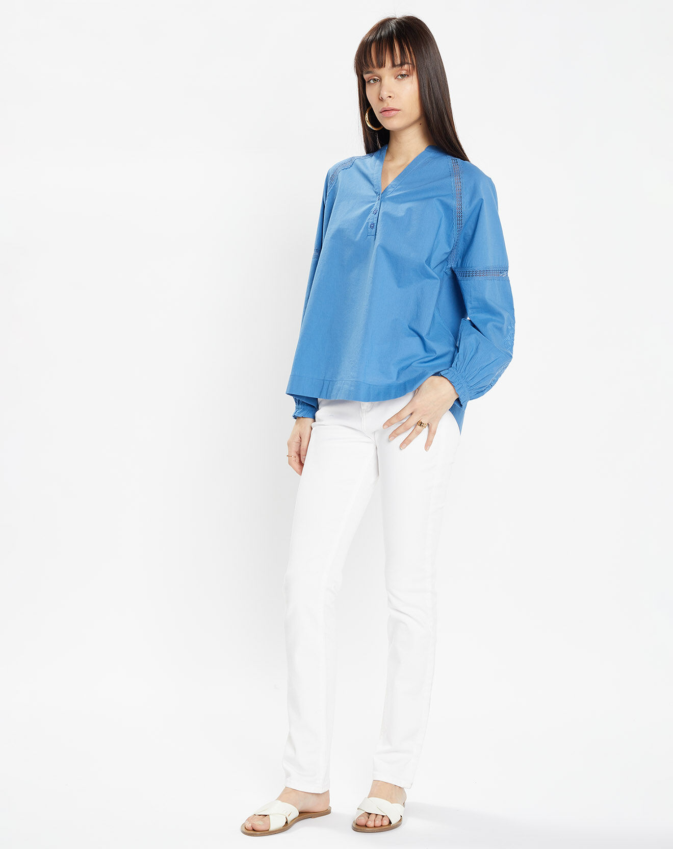 Galeries Lafayette Jean en Coton Bio Lregular blanc