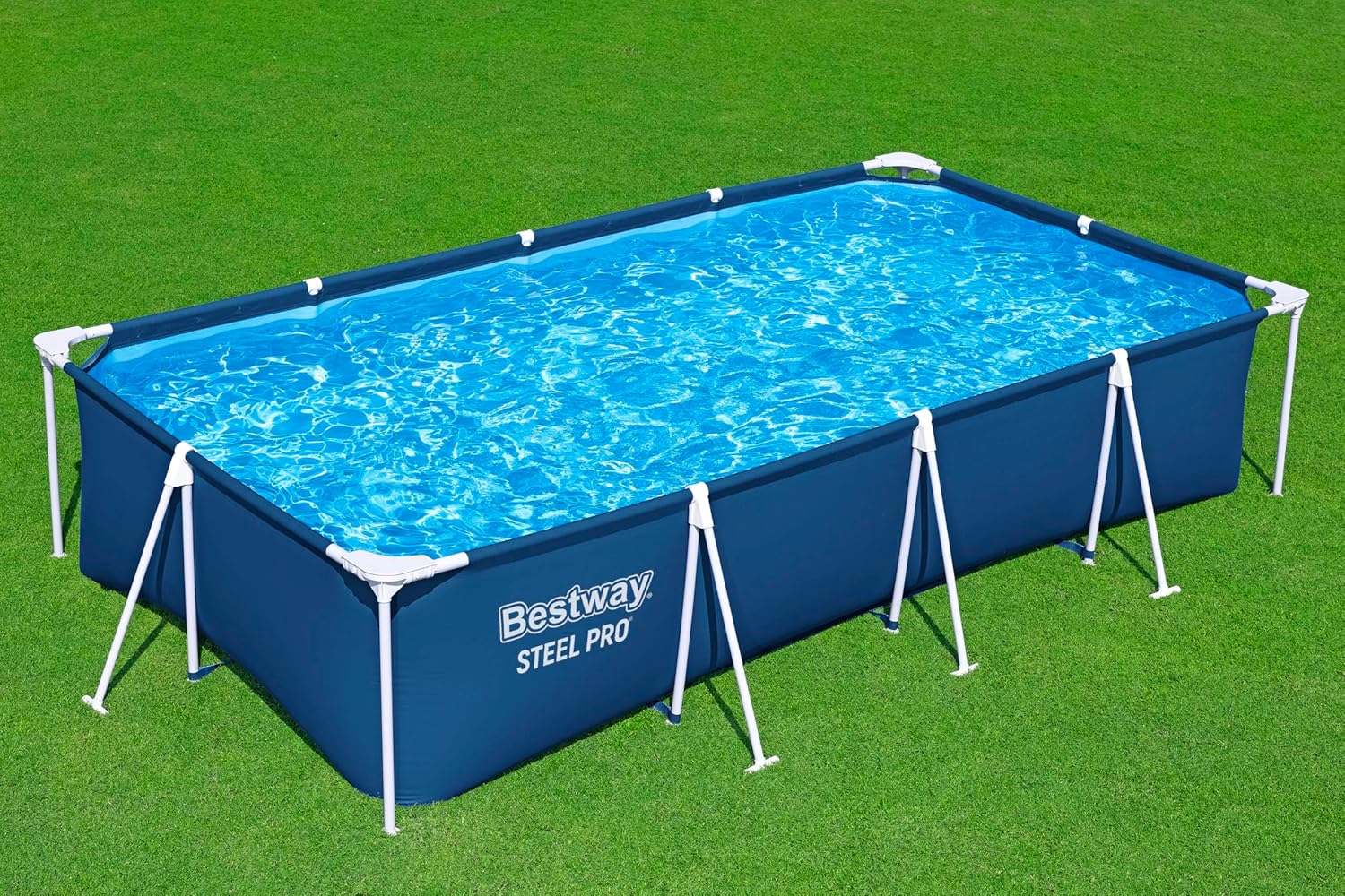 Bestway Steel Pro Frame Pool Set mit Filterpumpe 400 x 211 x 81 cm , dunkelblau, eckig
