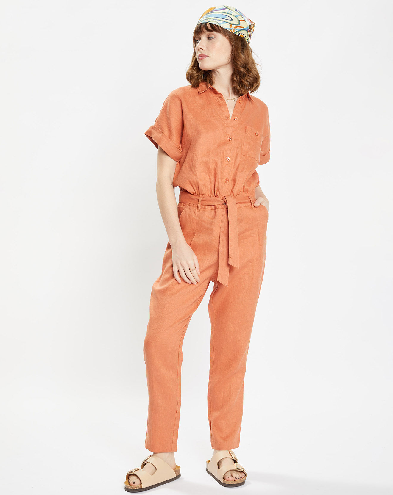 Galeries Lafayette Combinaison en 100% Lin Gary orange