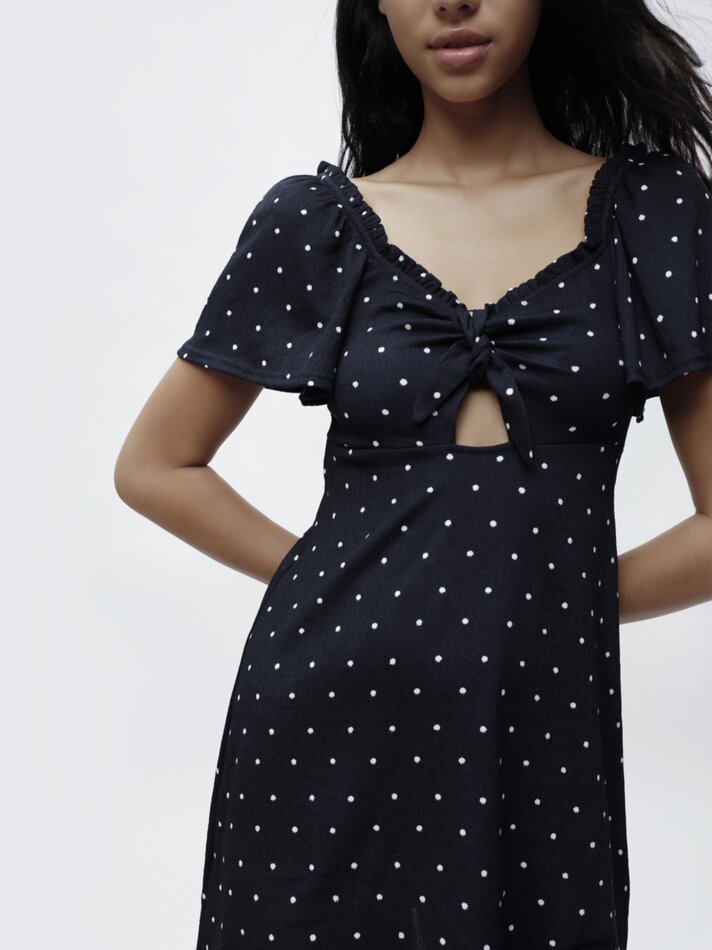 Vestido curto com nó - Azul-marinho/branco