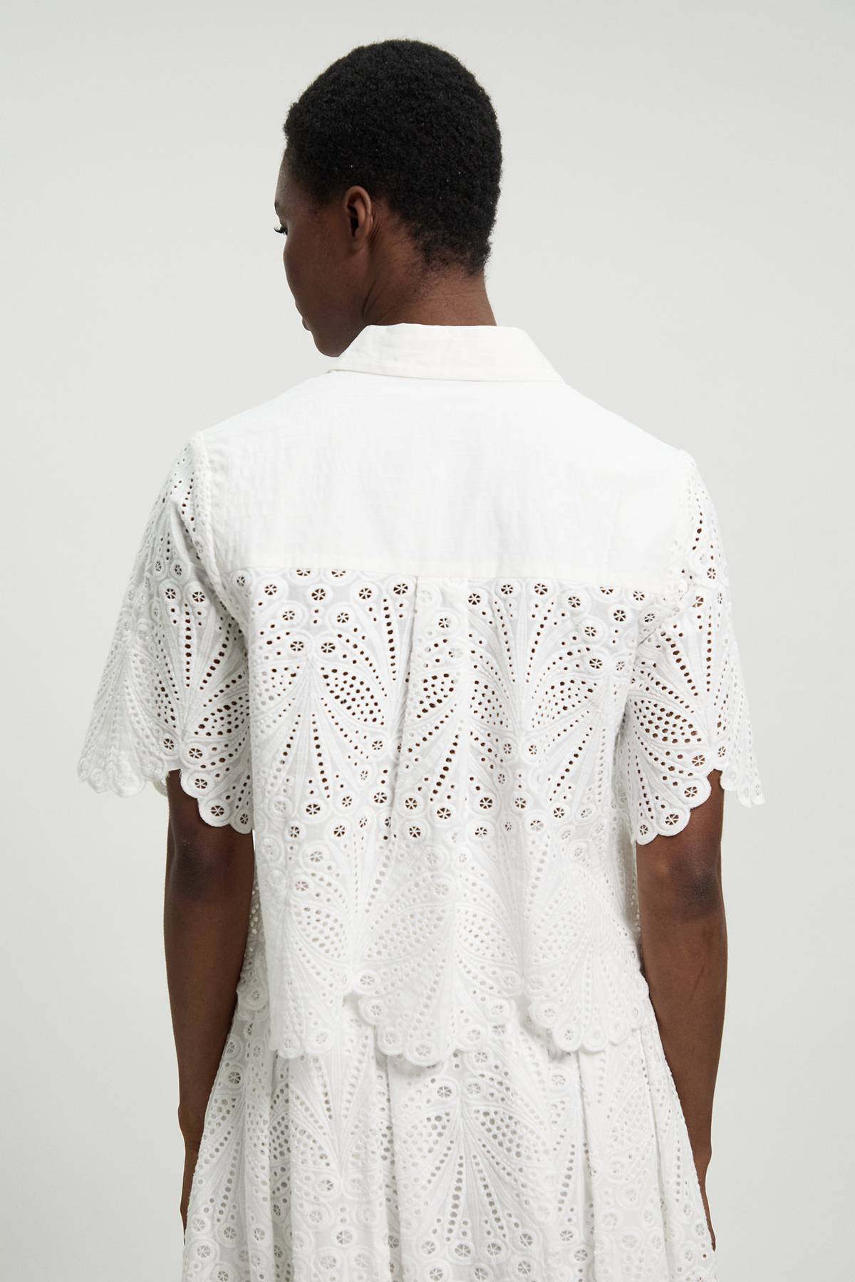 KarenMillen Blouse En Broderie Anglaise De Coton À Manches Courtes