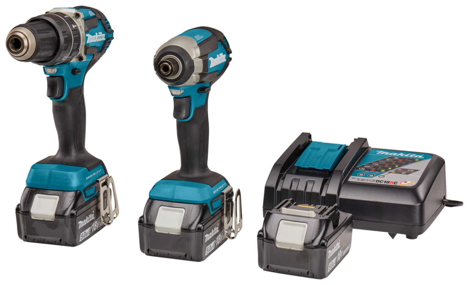 Makita DLX2180TJ1 18V Li-Ion accu klop-/schroefmachine (DHP484) & slagschroevendraaier (DTD153) combiset (3x 5,0Ah accu) in Mbox - koolborstelloos