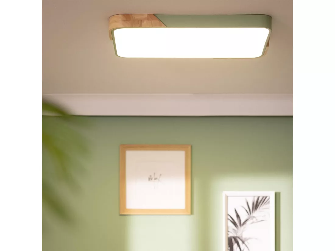Plafonnier LED 30W Rectangulaire Bois et Métal 625x425 mm CCT Sélectionnable Semi-Dari Vert