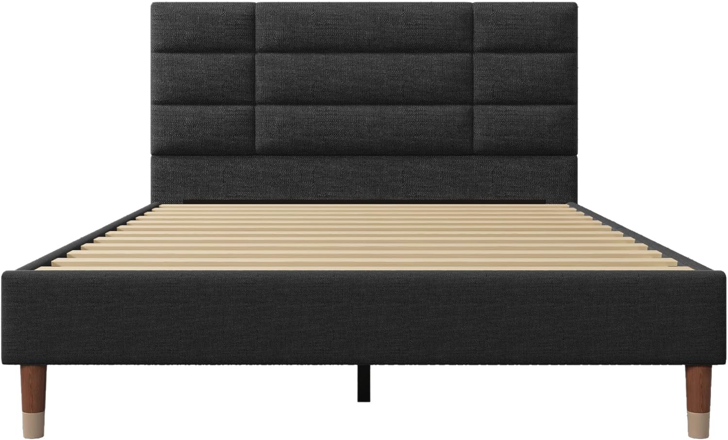 Merax Polsterbett 140x200 cm, Doppelbett, Bett mit Bettkasten Lattenrost, Gepolstertes Bettgestell mit Kopfteil, in Schwarz Leinen, für Erwachsene&Jugendliche(Matratze Nicht enthalten) PC9597831