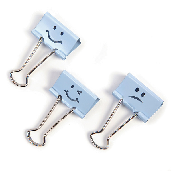 Pinces en métal à double clip 32mm Emojis Rapesco coloris bleu, boîte de 20