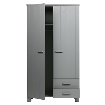 WOOOD kledingkast 2-deurs Dennis betongrijs grenenhout 202 x 111 x 55 cm