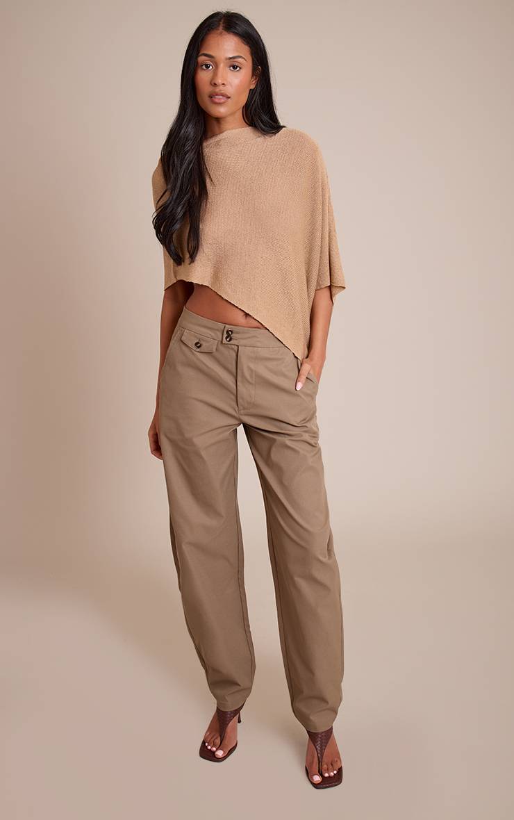 Kaki Pantalon Tissé À Boutons Pour Grandes Tailles