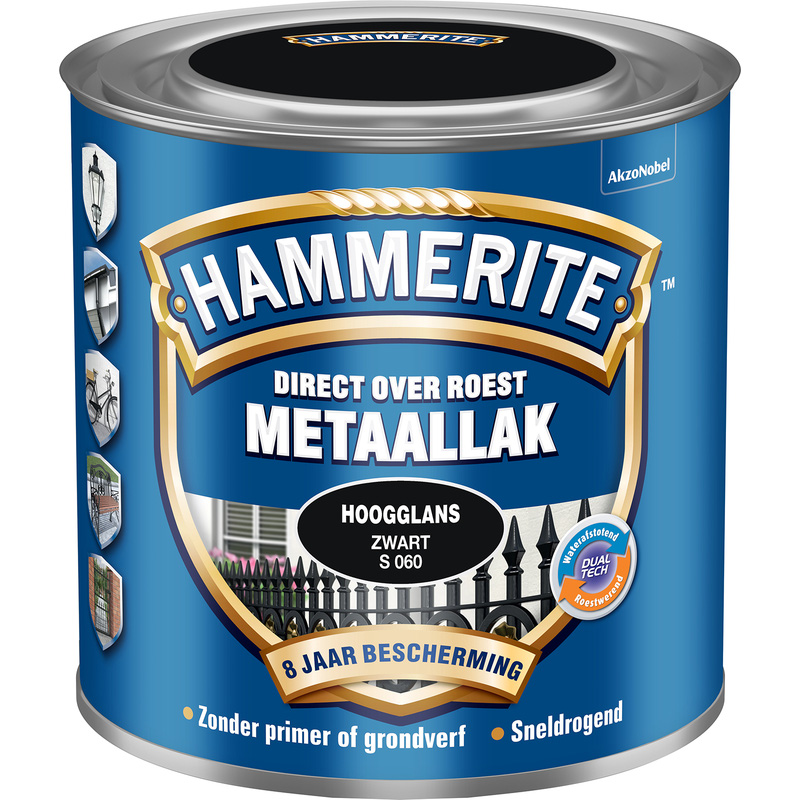 Hammerite hoogglans metaallak 250ml zwart S060