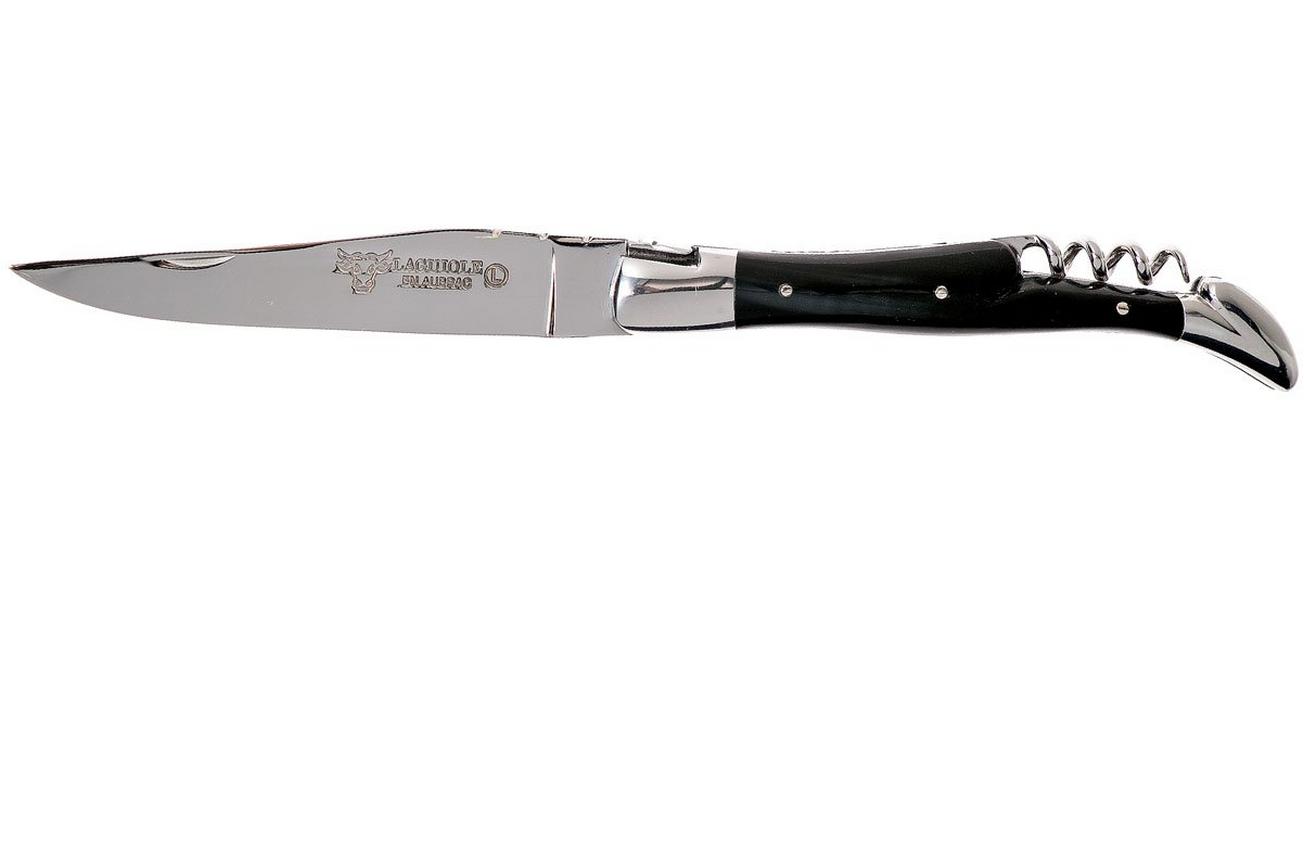 Laguiole en Aubrac 12 cm zakmes met kurkentrekker hoorn, L0312CPI-SSI1
