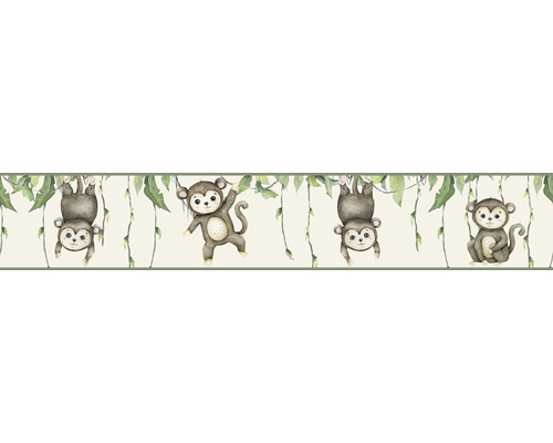 Border 45853 Kindermuren Monkey Jungle beige bruin groen 5 m x 17,5 cm