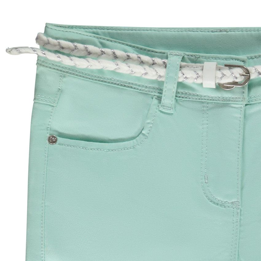 Pantacourt uni avec ceinture tressée pour fille - Bleu