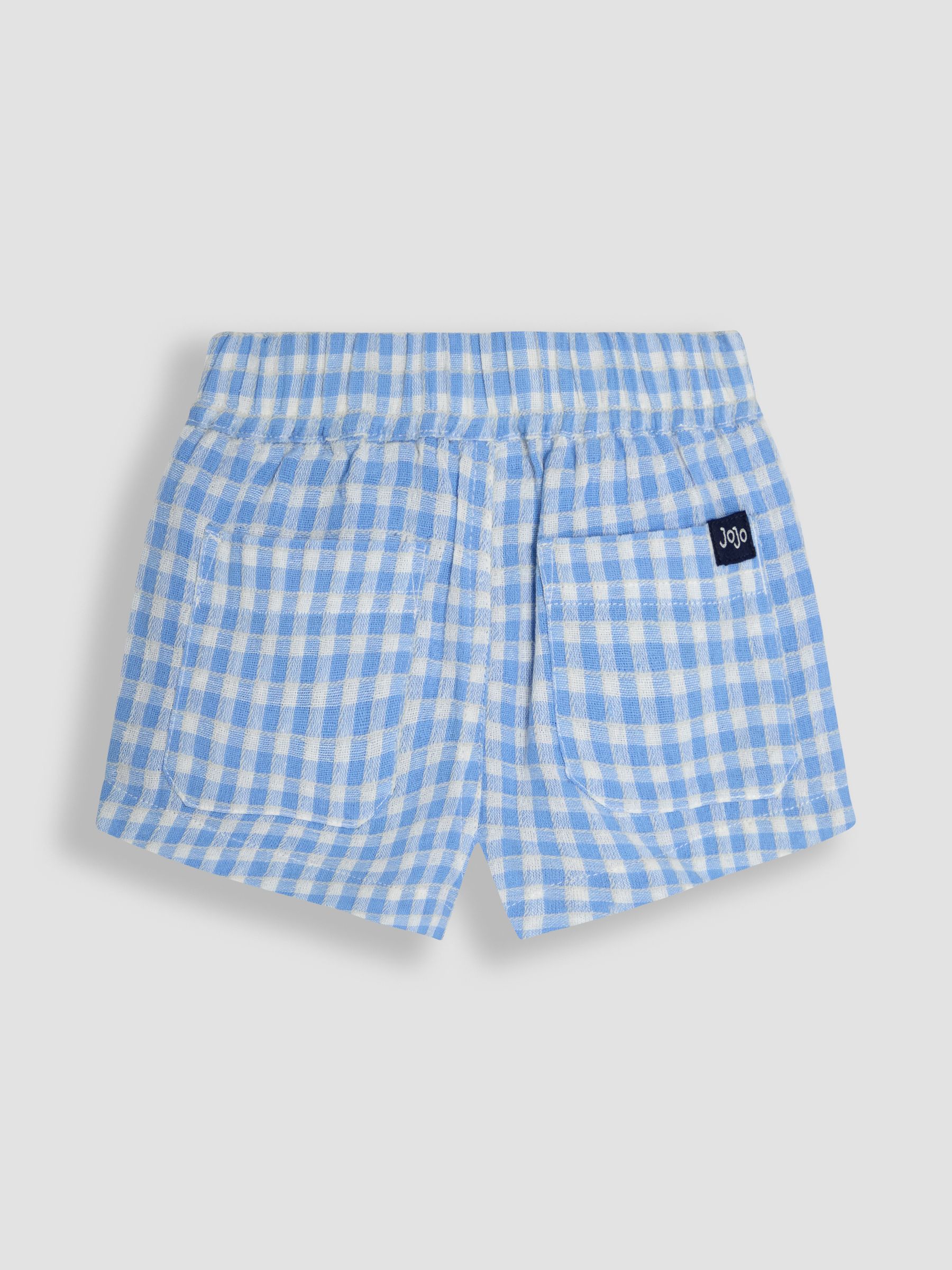 Blauw geruit - JoJo Maman Bébé 100% katoenen short met textuur en geruit patroon