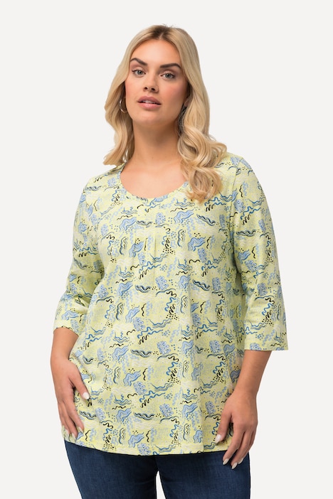 T-Shirt, Zierfalten, A-Linie, Rundhals, 3/4-Arm