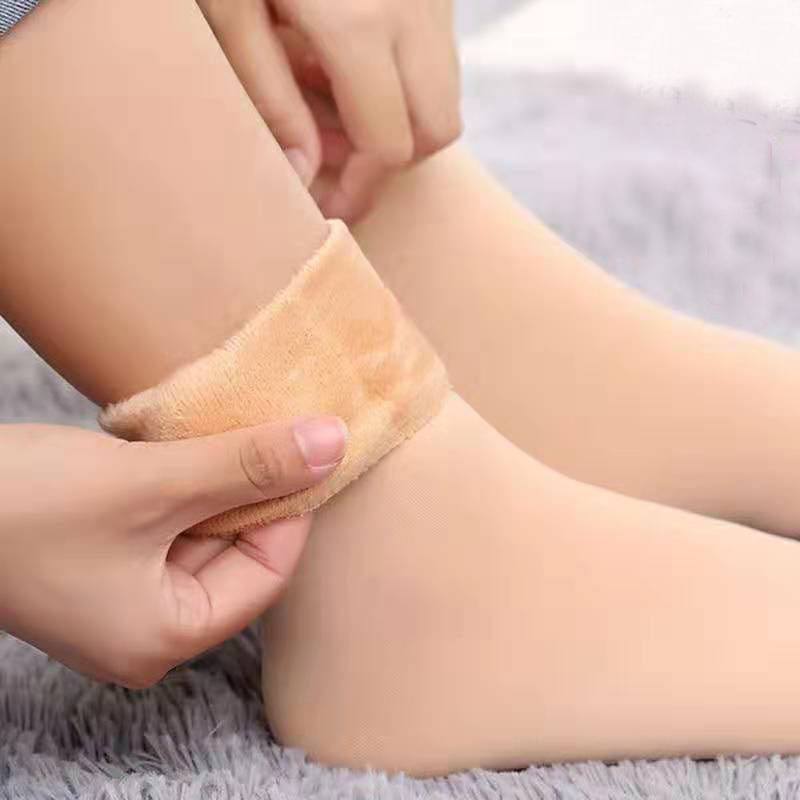 (1 Paar) Polyester Socken Winter Damen Füsslinge Plüsch gefüttert (One Size) - Nude