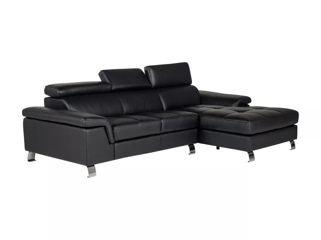 Canapé d'angle cuir MISHIMA - Noir - Angle droit