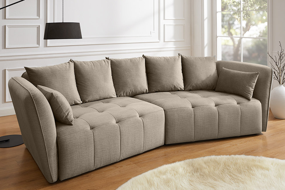 Modernes Big Sofa ROYAL 295cm greige Velours-Strickstoff Federkern XXL-Couch