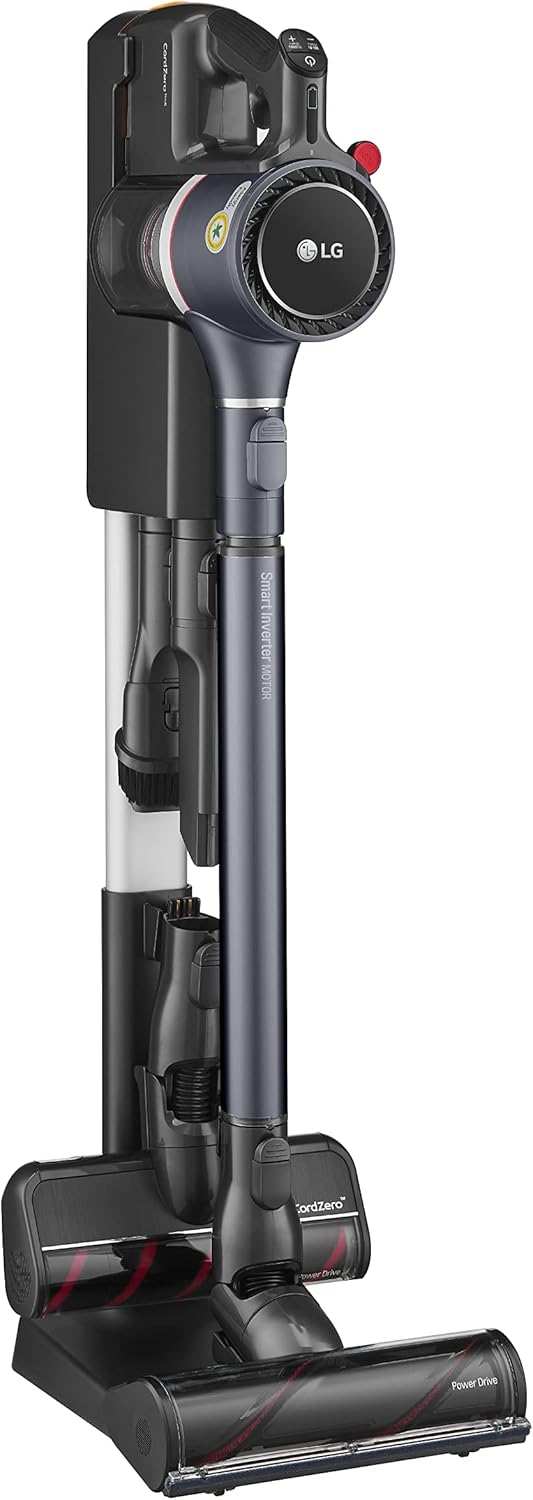 LG CordZero A9K-PRO1G Kabelloser Staubsauger, leistungsstark, 200 W, Laufzeit 120 Minuten, mit WLAN, 3 Bürsten und 4 Zubehör, elektrischer Besen mit Teleskopschlauch und 2 wiederaufladbaren Akkus