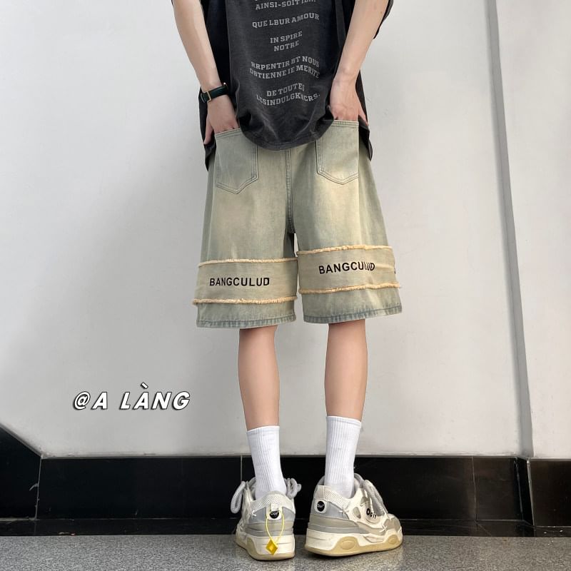 Breeson - Mid Rise Lettering Denim Shorts