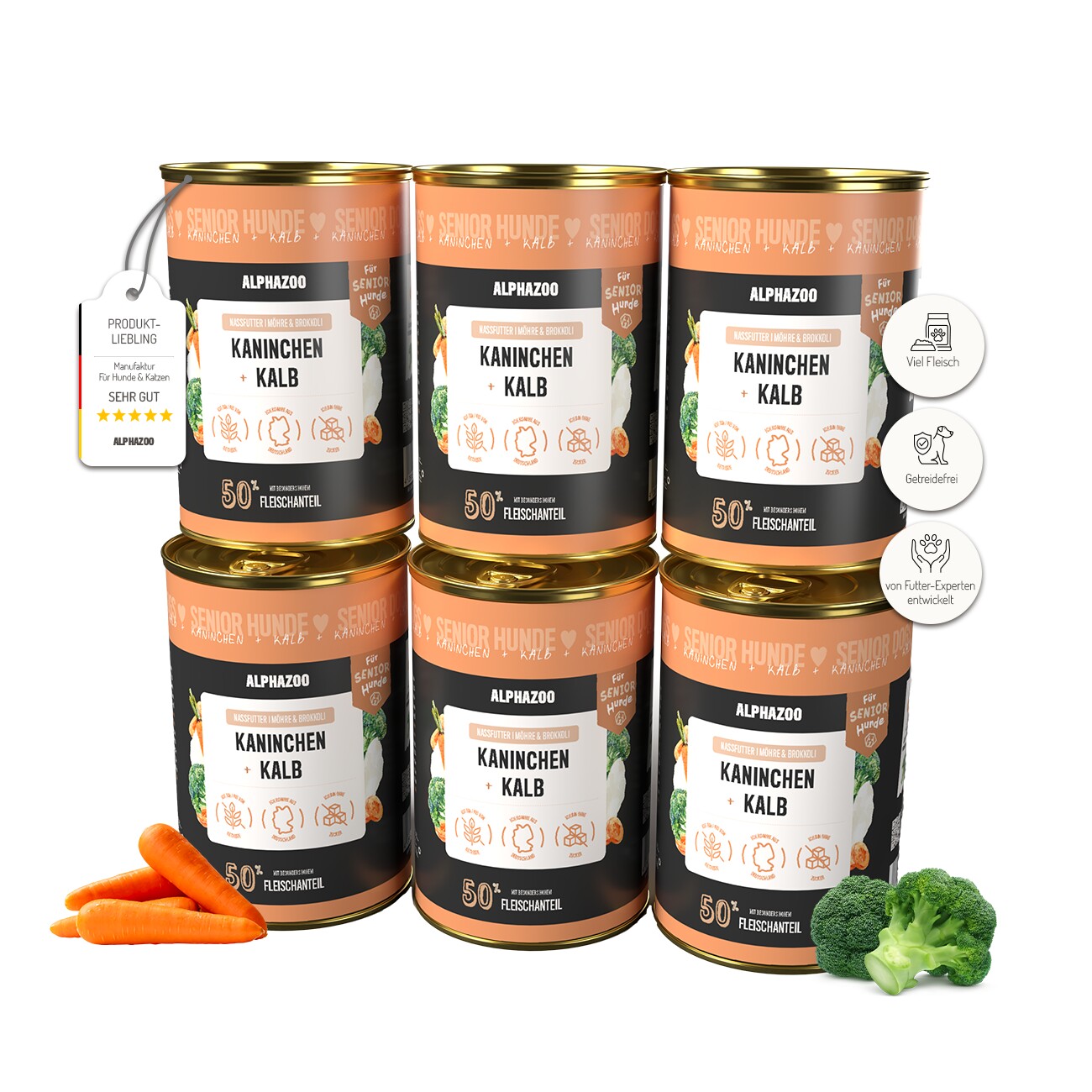 ALPHAZOO Nassfutter Kaninchen + Kalb 6 x 400g für Hunde