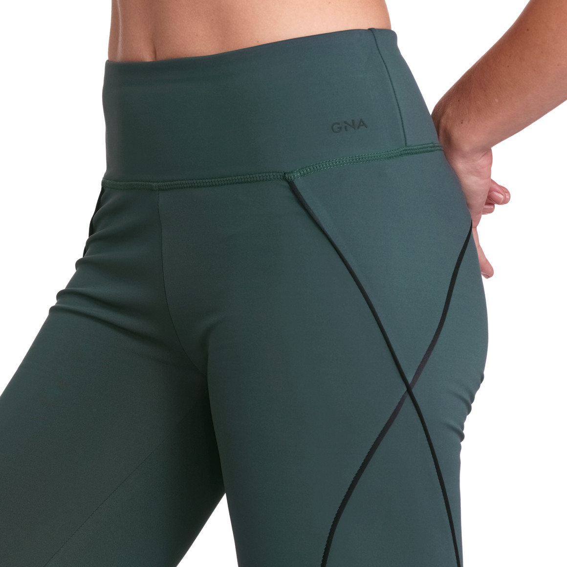 Gina Sports Damen Sport-Leggings mit Kontrastpiping dunkelgrün