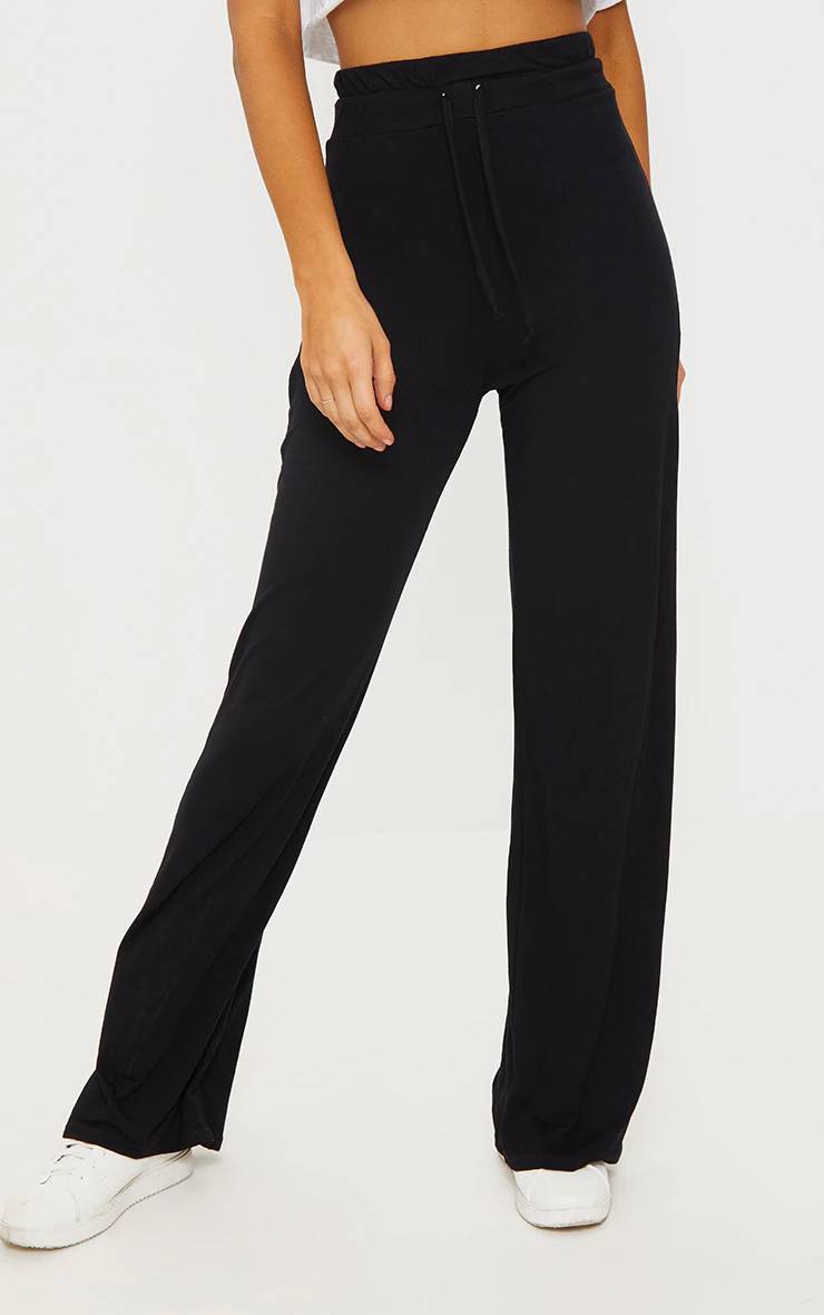 Noir Pantalon Large En Jersey À Cordon De Serrage