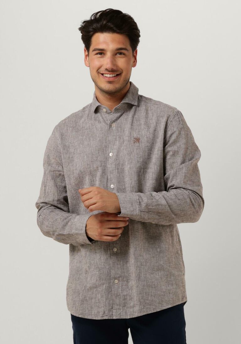 VANGUARD bruine vanguard casual overhemd long sleeve shirt linen cotton blend 2 tone