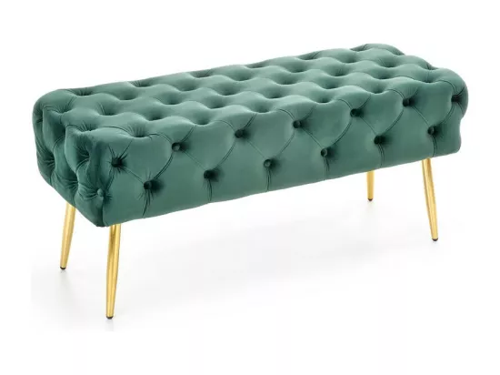 Banc capitonné en velours vert avec pieds dorés en métal PAOLA