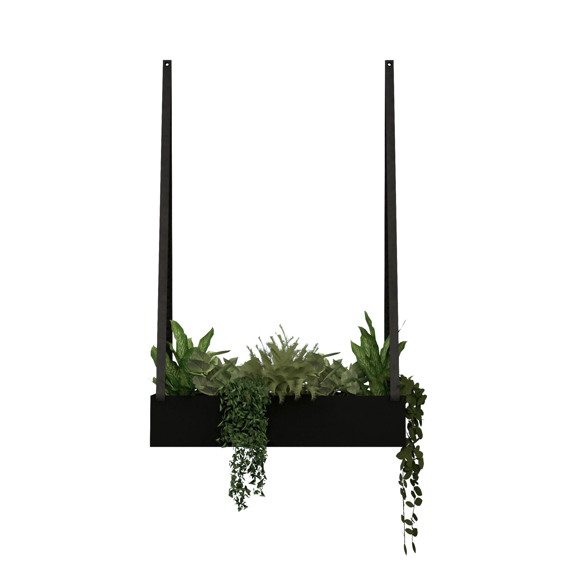 Plantenbak - aan leren banden (Zwart staal) Plantenbak aan leren banden - Vintage black