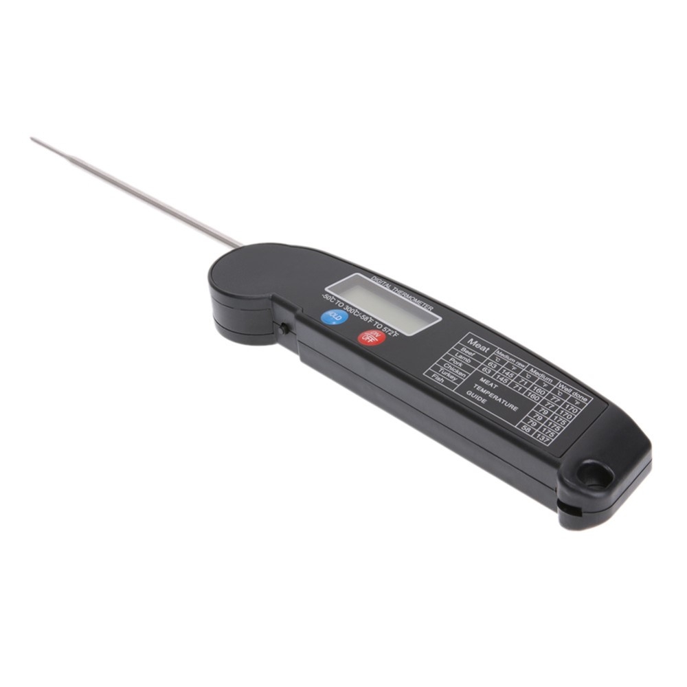 Faltbares Digitales Fleisch Grill BBQ Küchen Thermometer mit LCD Display   Temperaturtabelle (Batteriebetrieben)