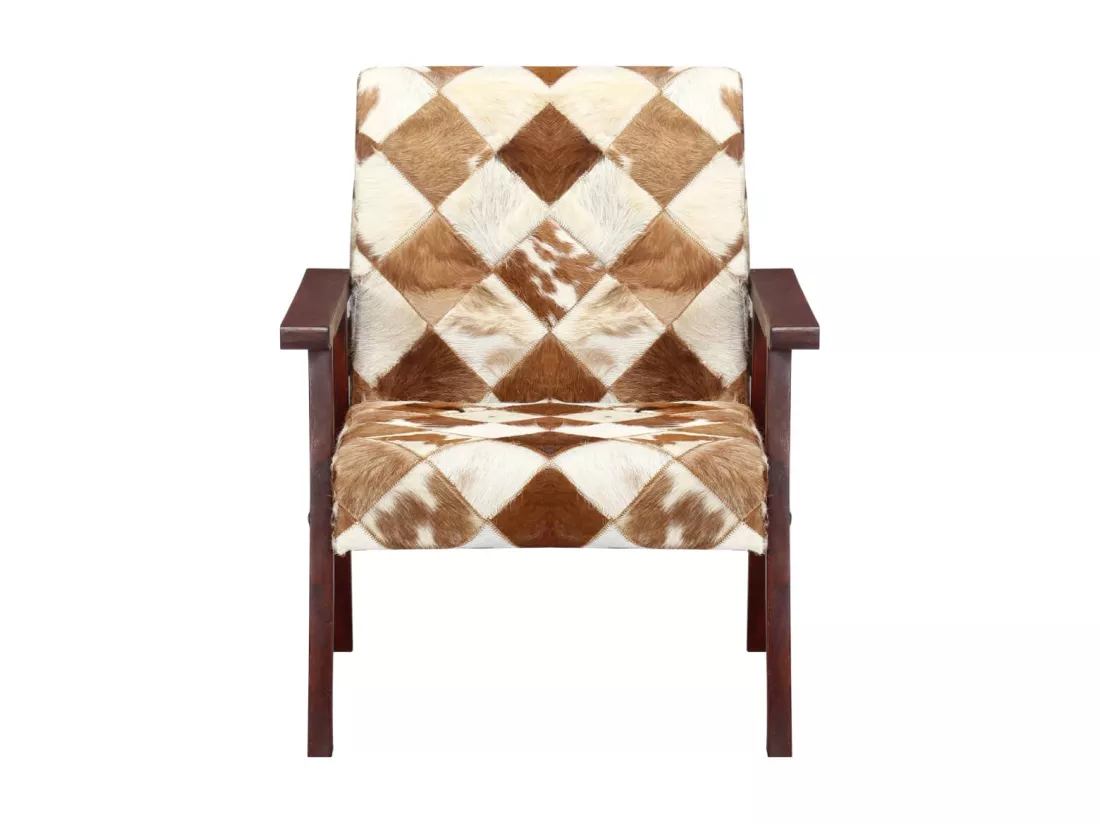 Fauteuil Blanc et marron Cuir véritable de chèvre