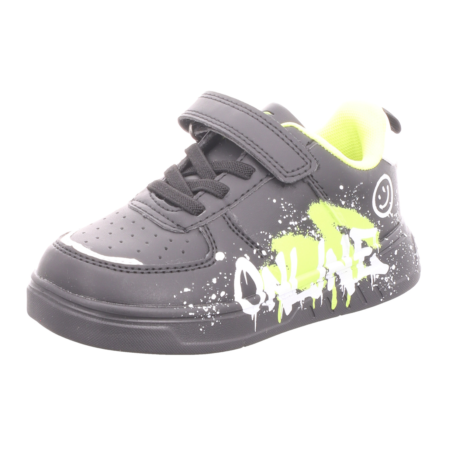 Sneakers Kinder-Jungen-Sneaker-Slipper-Klettschuh ONLINE Schwarz-Lime-Grün-Weiß