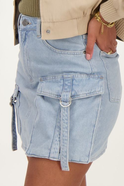Blauwe cargo denim mini rok