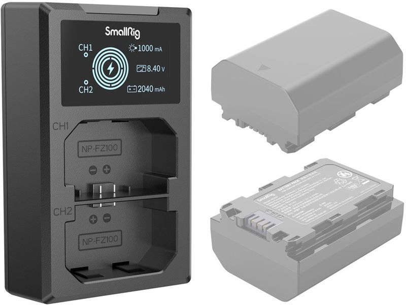 Smallrig Ladegerät Sony NP-FZ100 Kompaktes, duales Ladegerät mit LCD-Display