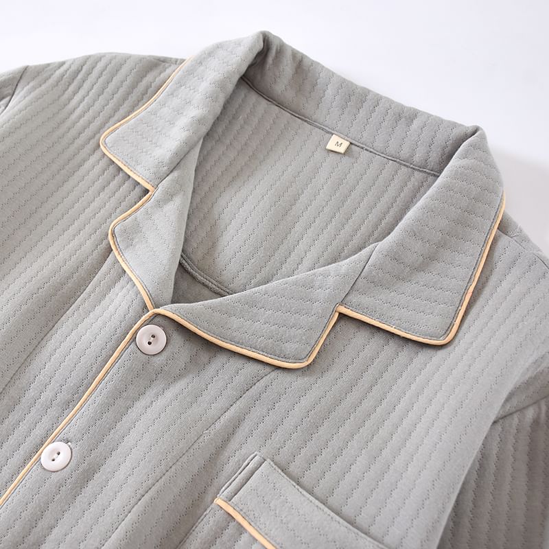 Dogini - Pyjamaset: effen shirt met contrasterende rand + broek