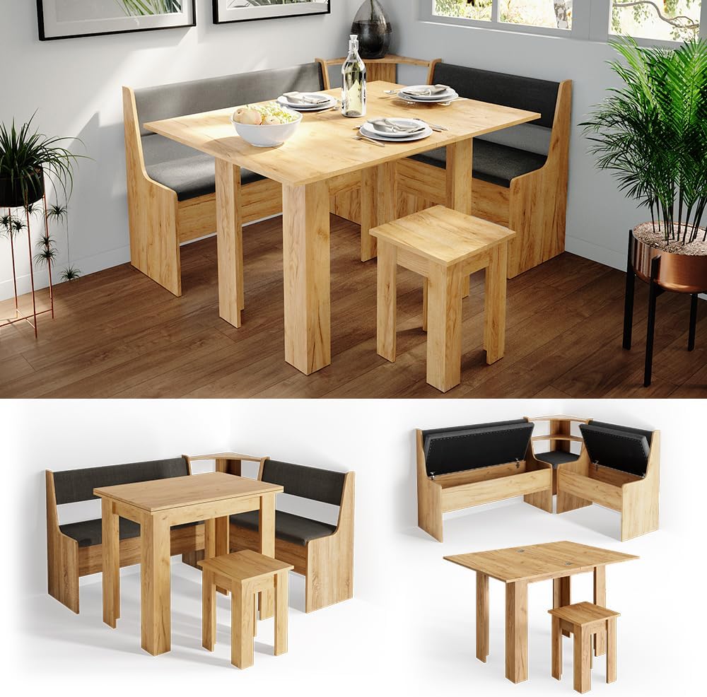 Vicco Eckbankgruppe Roman, Goldkraft Eiche/Anthrazit, 150 x 120 cm mit Tisch