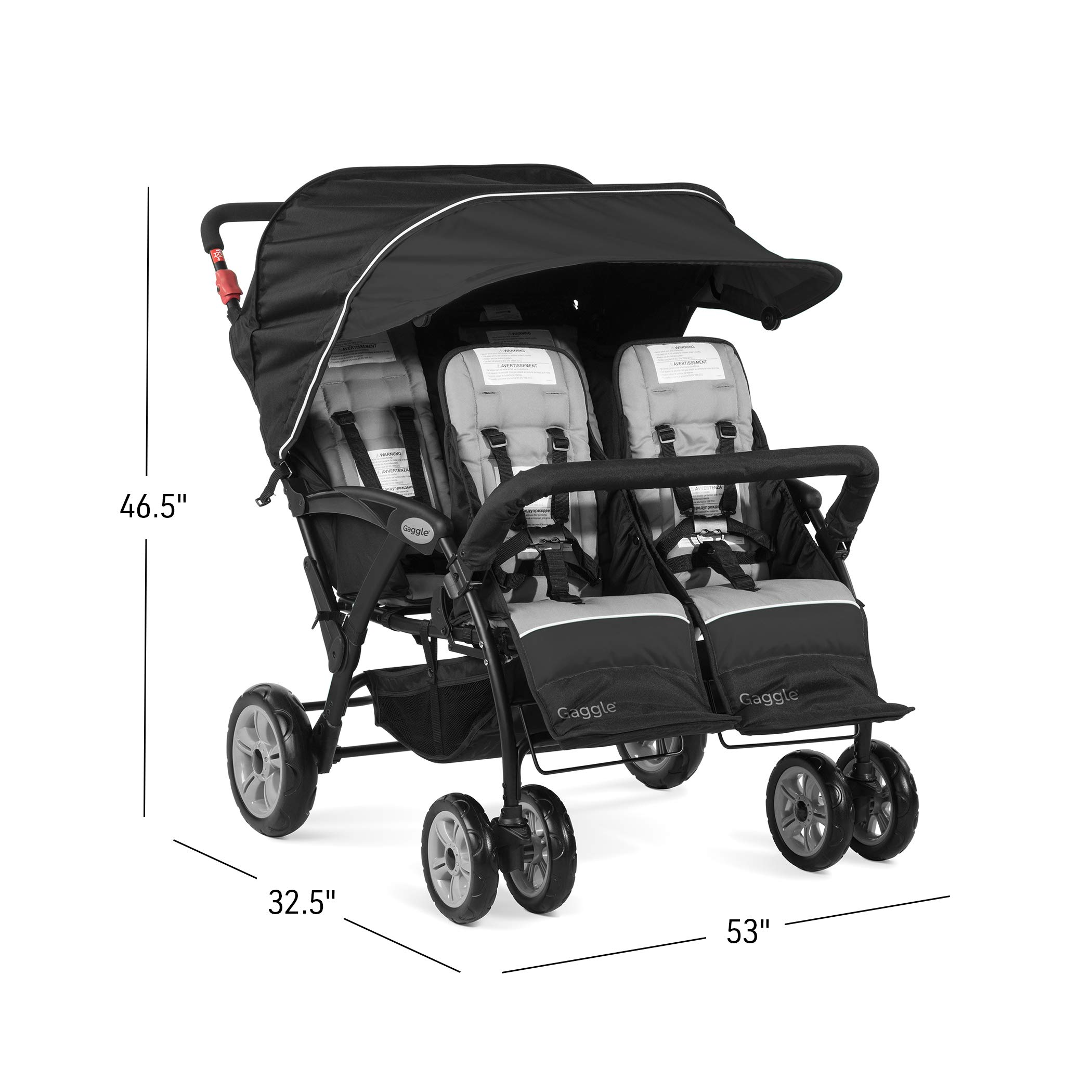 Carrinho de bebê Gaggle by Foundations Compass com 4 lugares, capota com proteção UV, cinto de segurança de 5 pontos, freio de pé e rodas sem câmara para todos os terrenos (verde-azulado).