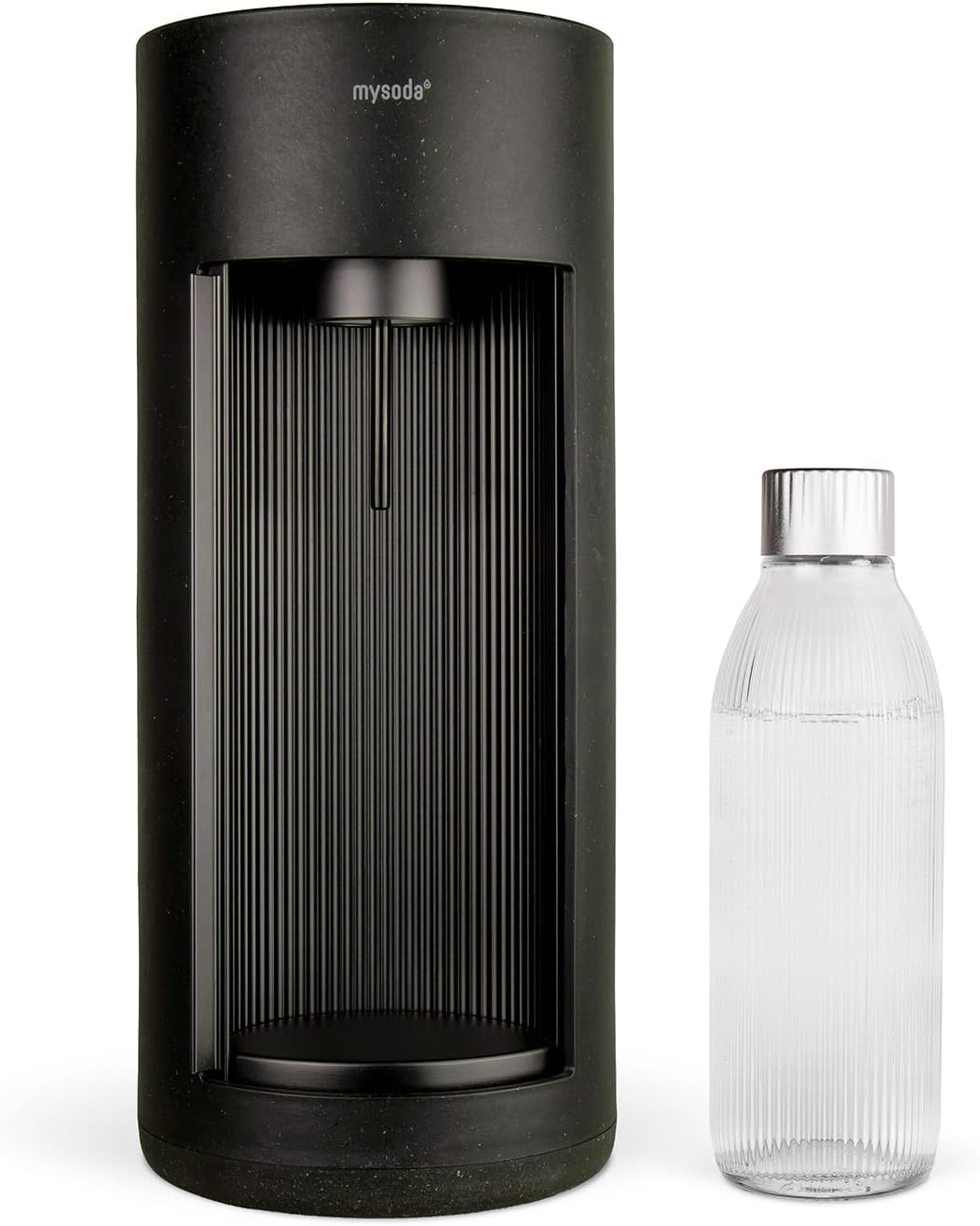 Mysoda: Stilvoller Glassy Wassersprudler aus Holzkomposit und Aluminium (ohne CO2-Zylinder) mit 1-Liter-Glasflasche & BPA-freier 1-Liter-Plastikflasche - Schwarz