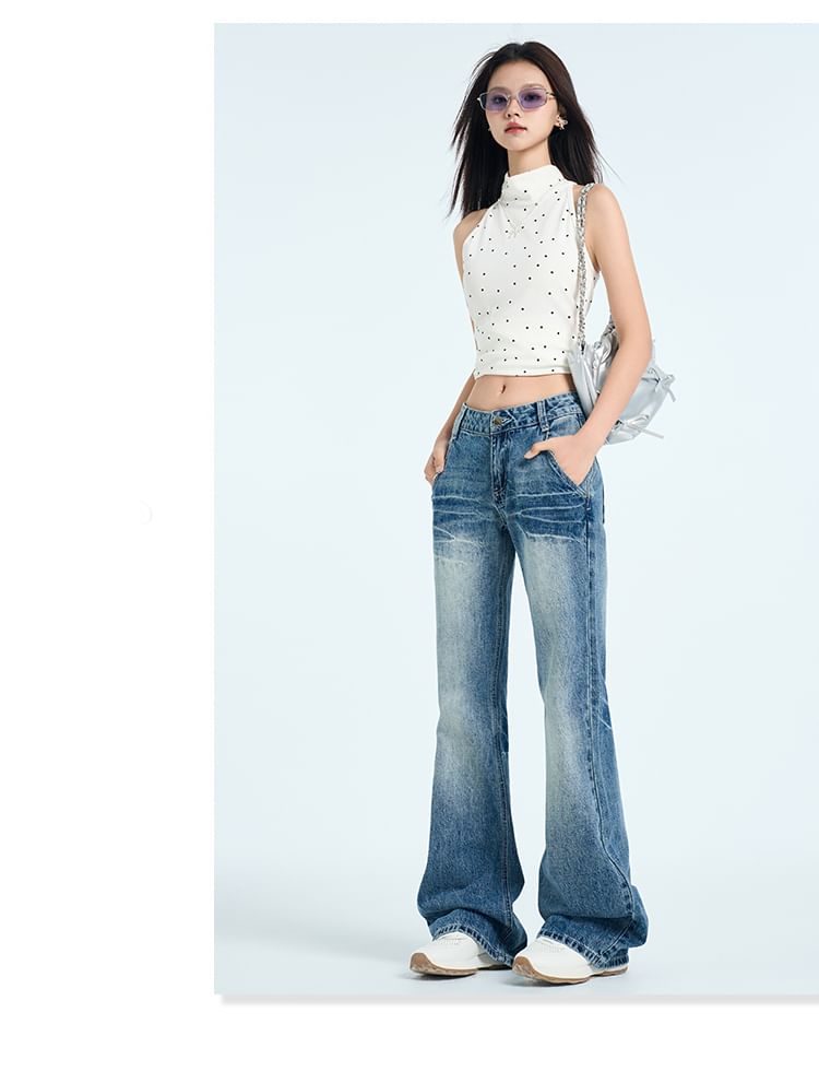 Girliepairs - High Waist Washed Flared Jeans