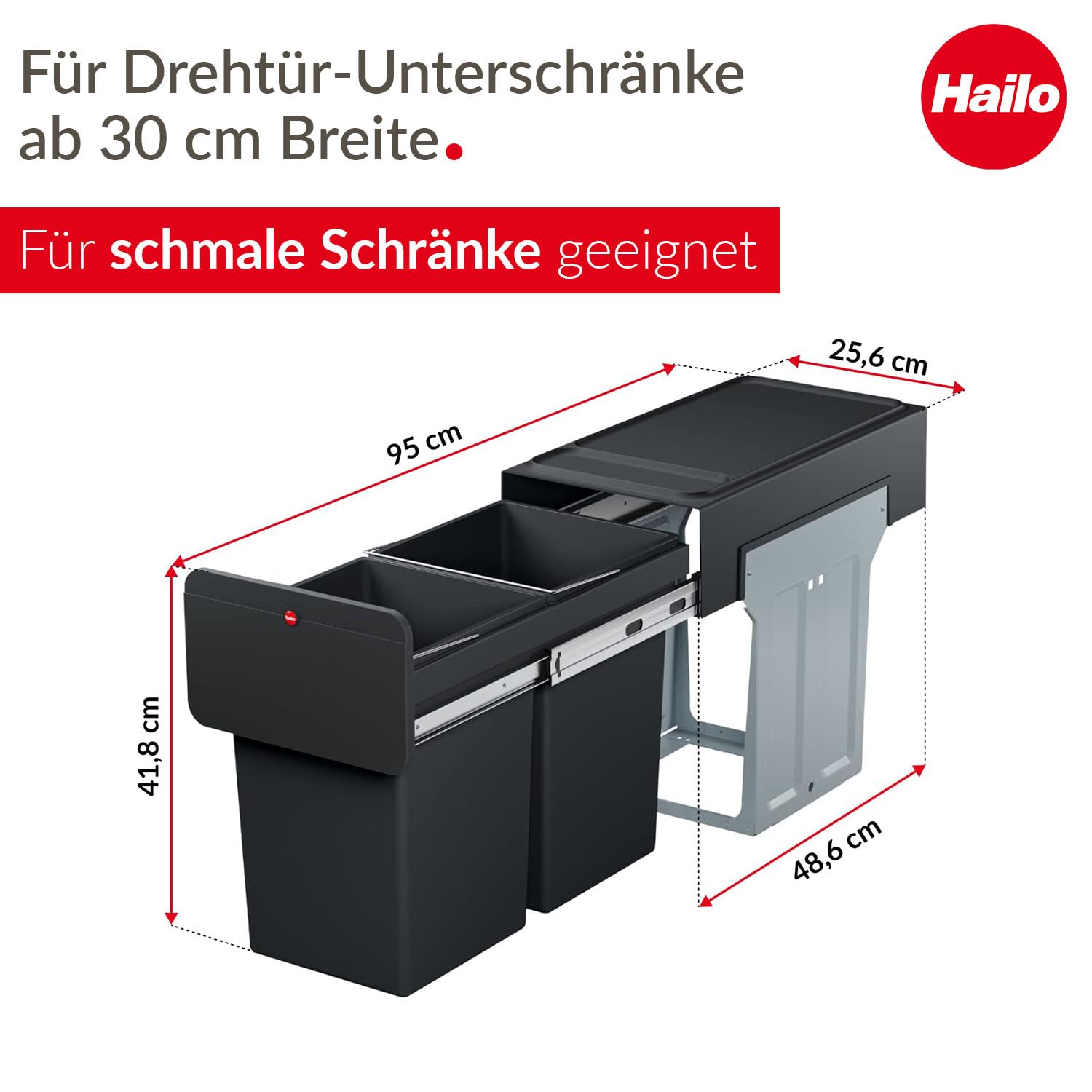 Poubelle de tri sélectif encastrable 28 litres (14+14) Hailo EcoLine Design L Duo : Cuisine et Maison