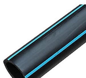 PE-rør 32x3,0mm PN16. 25m - sort med blå striber. PE100-SDR11. EN12201. DK-VAND