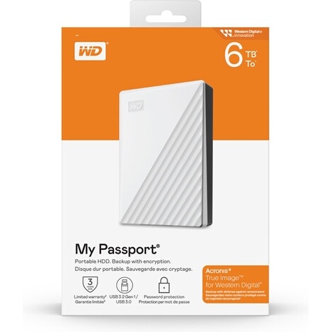 Disque dur externe Wd My Passport 6TB white - Portable Hard Drive with password protection and auto backup software