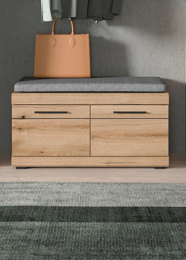 INOSIGN Sitzbank »SIENA, Breite 90 cm, 2 Türen, 2 E-Böden, 4 Fächer, inkl. Sitzkissen« hochwertige Rillenfräsung in MDF Front, 2 Stk. tlg. Garderobenbank, Dielenbank, Bank, Flurbank, Kommode