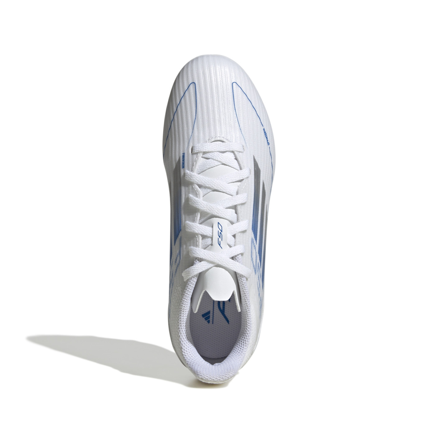Adidas F50 League Gras / Kunstgras Voetbaschoenen (MG) Kids Wit Blauw Zilver
