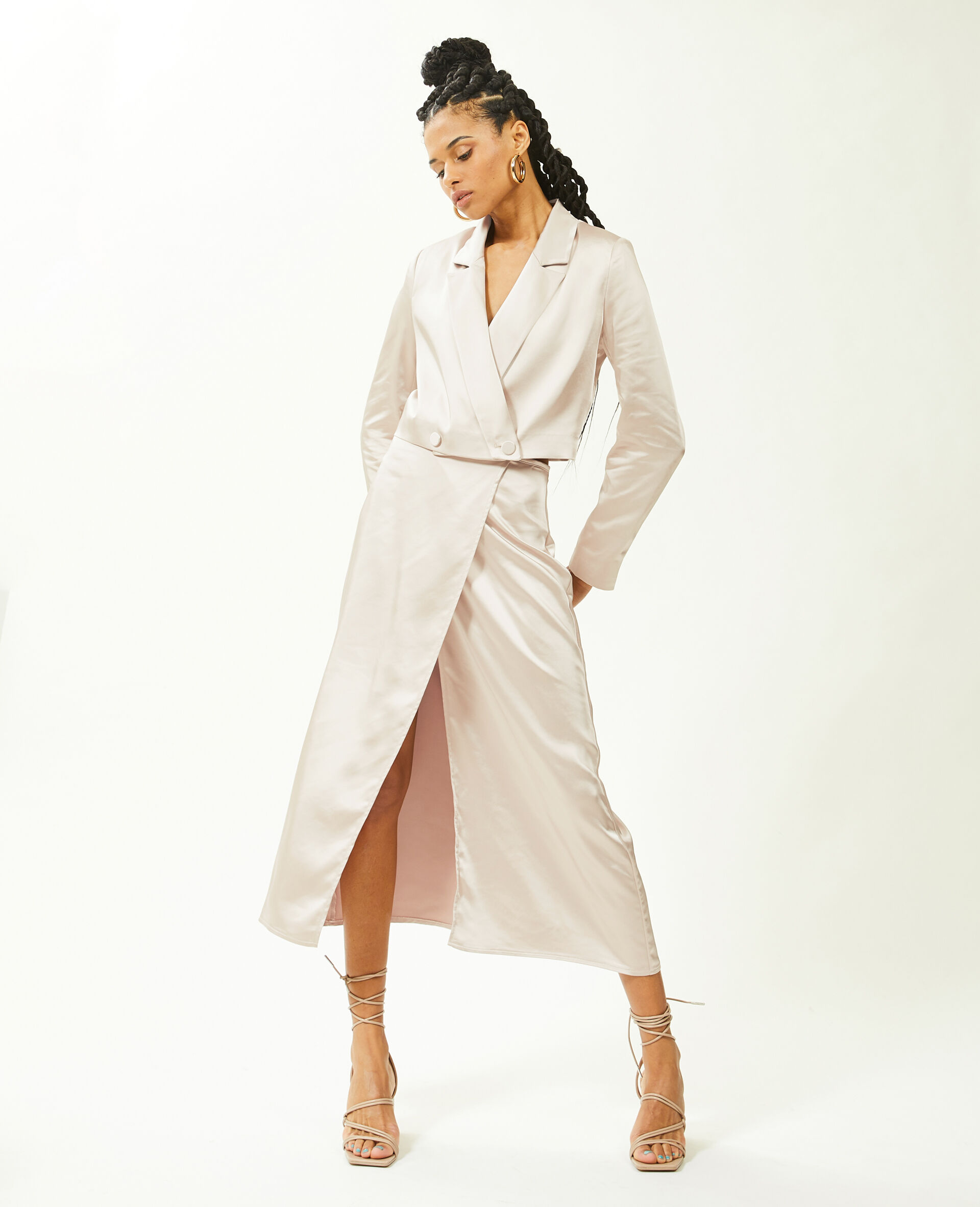 Veste blazer courte en satin - Écru