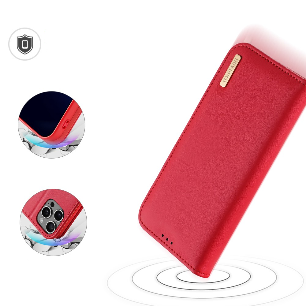 iPhone 16 Pro Flip Wallet Cover Echtleder Tasche (RFID Schutz) - Rot