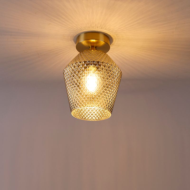 Art Deco plafondlamp messing met smoke glas - Karce