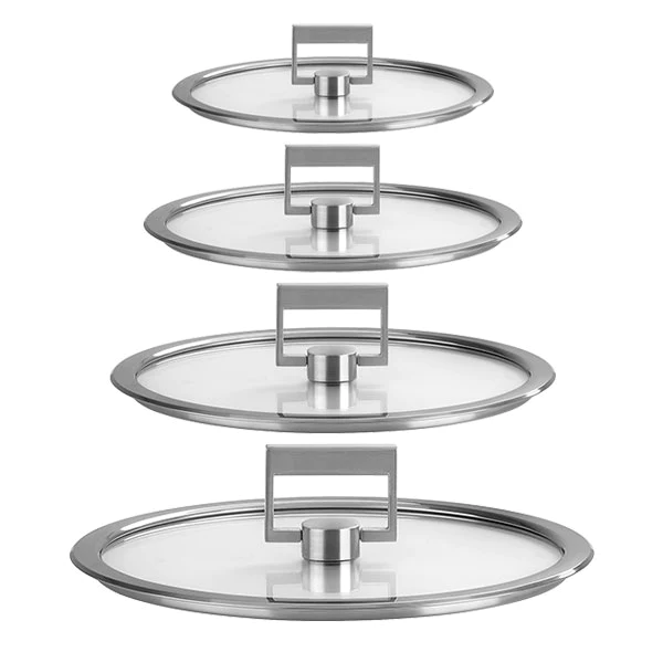 4 Couvercles verre poignée carrée Strate 14 à 20 cm Cristel