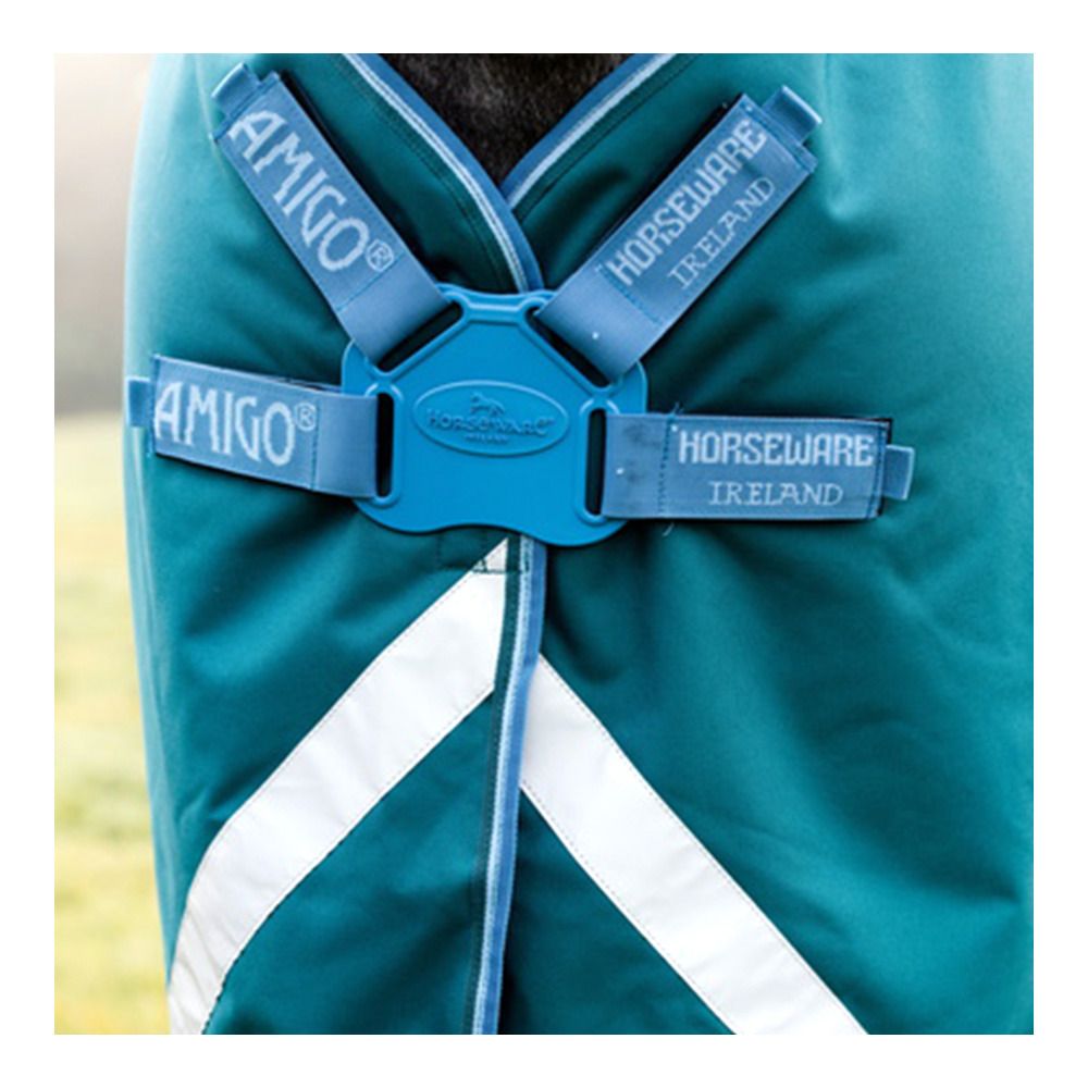 Horseware AMIGO BRAVO 12 PLUS 100G - Couverture de paddock + couvre-cou storm green/turquoise/aqua