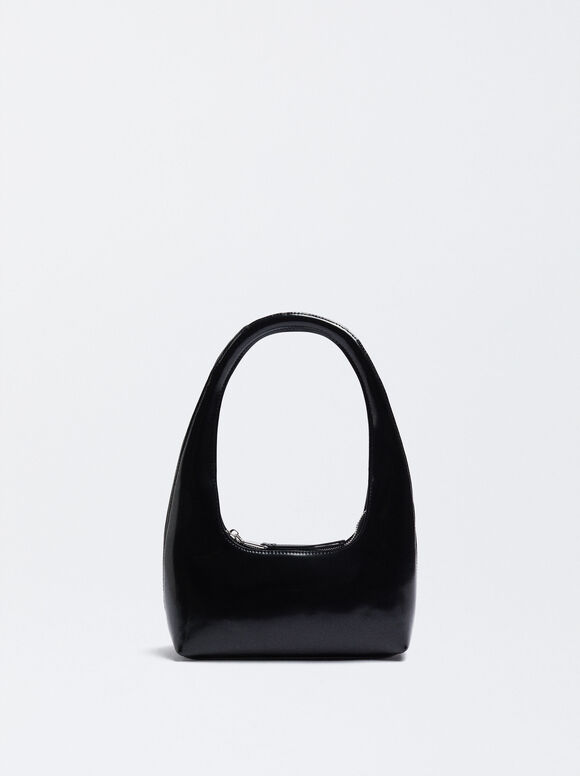 Bolsa de ombro em couro envernizado - Preta
