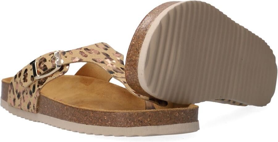 Develab 48202 leren teenslippers met panterprint beige goud
